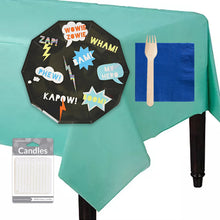 Load image into Gallery viewer, Superhero Party Tableware + Cake Topper Bundle