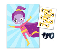 Load image into Gallery viewer, Superhero Pin the Tail Mask Party Game | Boys, Girls Birthday Banner Game Set