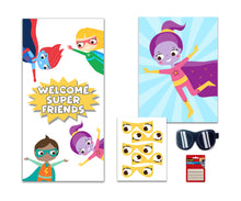 Load image into Gallery viewer, Superhero Pin the Tail Mask Party Game | Boys, Girls Birthday Banner Game Set