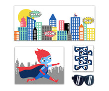 Load image into Gallery viewer, Superhero Pin the Tail Mask Party Game | Boys, Girls Birthday Banner Game Set