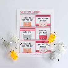Load image into Gallery viewer, Valentine&#39;s Day Card Kit for Kids: CAT Cards + Favors (set of 6)