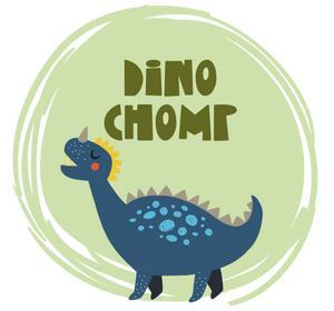 Dinosaur graphic with Dino Chomp text