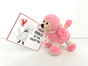 Stuffed Dog Valentines for Kids: Pink Poodle Toy + Valentine's Day Cards Kit for Girls + Boys (set of 6)