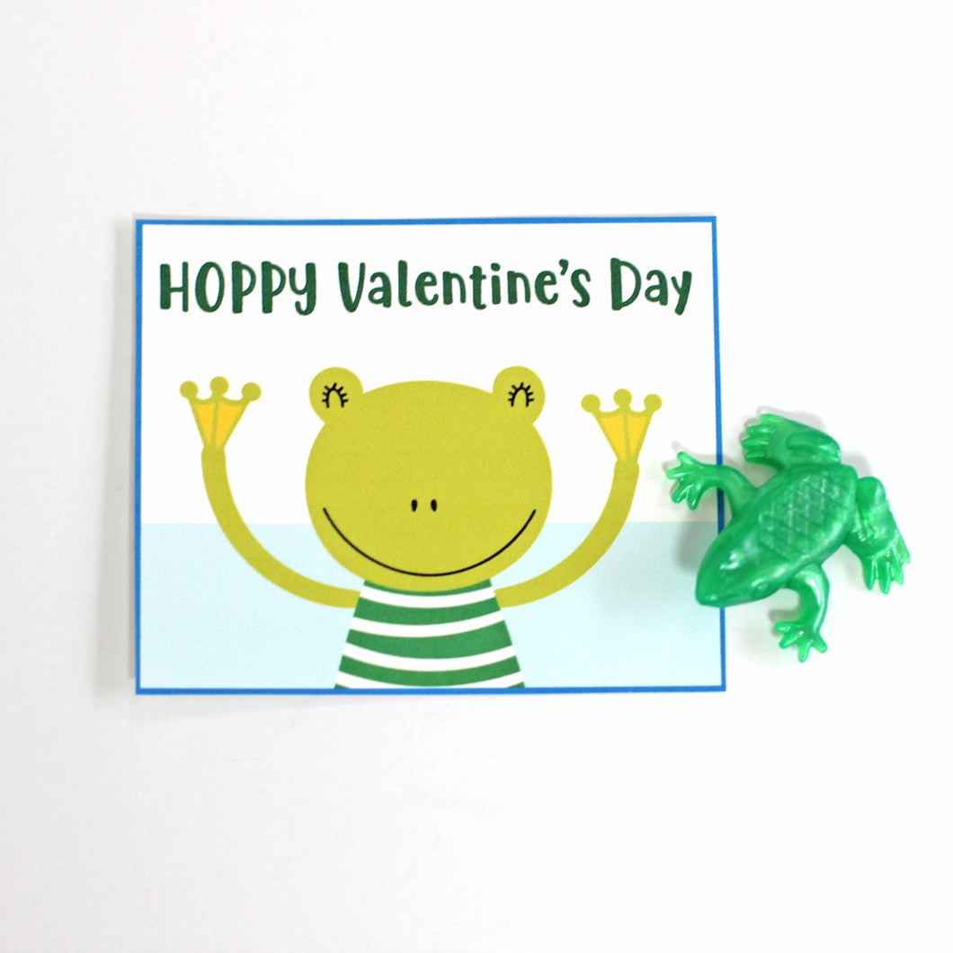 Valentine's Day Card Kit for Kids: FROG Cards + Favors (set of 6)