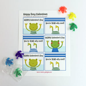 Valentine's Day Card Kit for Kids: FROG Cards + Favors (set of 6)