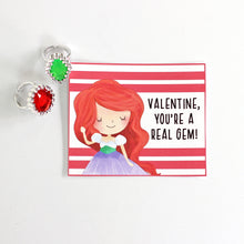 Load image into Gallery viewer, Valentine&#39;s Day Card Kit for Kids: PRINCESS Cards + GEM RING Favors (set of 6)