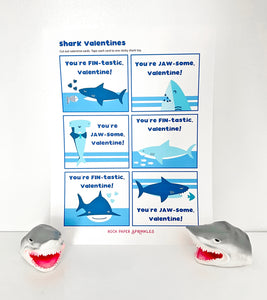 Shark Valentines for Kids: Shark Finger Puppet + Valentine's Day Cards Kit for Girls + Boys (set of 6)