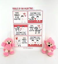 Load image into Gallery viewer, Stuffed Dog Valentines for Kids: Pink Poodle Toy + Valentine&#39;s Day Cards Kit for Girls + Boys (set of 6)