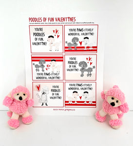 Stuffed Dog Valentines for Kids: Pink Poodle Toy + Valentine's Day Cards Kit for Girls + Boys (set of 6)