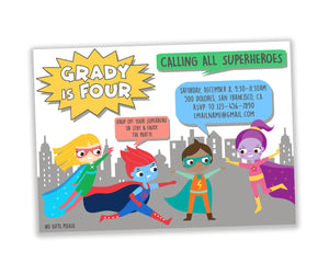 Superhero birthday party digital invitation