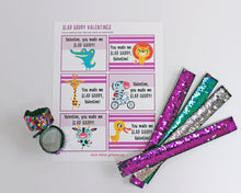Load image into Gallery viewer, Valentine&#39;s Day Card Kit for Kids: SLAP BRACELET Favors + Cards (set of 6)