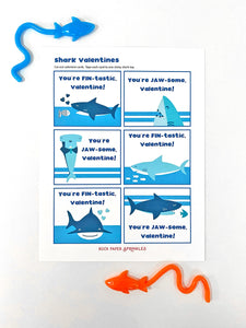 Valentine's Day Card Kit for Kids: SHARK Cards + Favors (set of 6)
