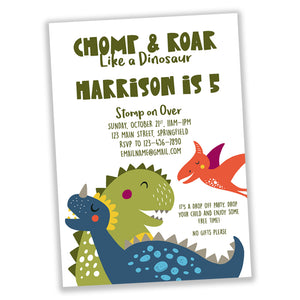 Dino chomp dinosaur digital party invitation