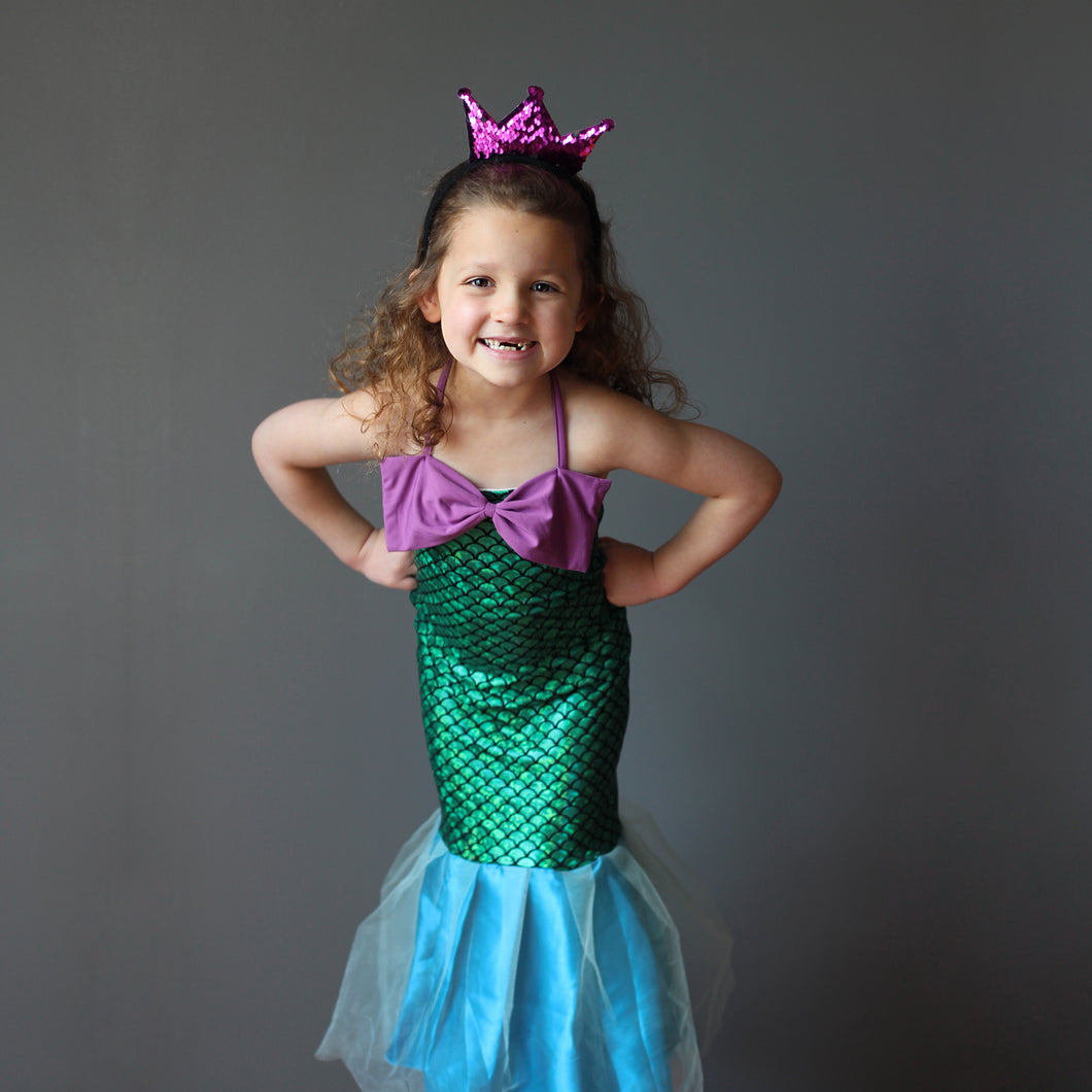 Mermaid Costume for Kids, Mermaid Dress + Flippy Sequin Crown Rock Paper Sprinkles Mermaid Costume for Kids, Mermaid Dress + Flippy Sequin Crown Rock Paper Sprinkles