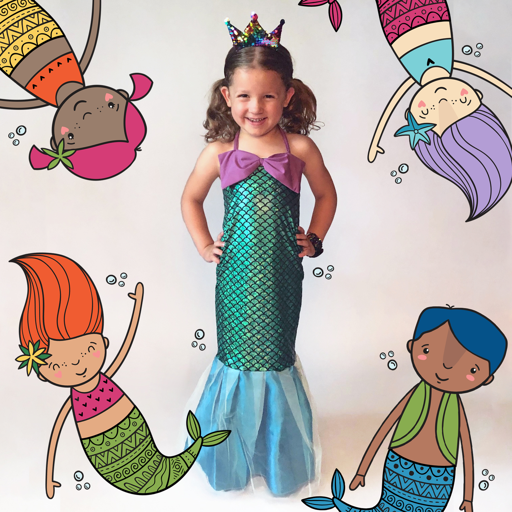 Mermaid Costume for Kids, Mermaid Dress + Flippy Sequin Crown Small (4-6T) Mermaid Costume for Kids, Mermaid Dress + Flippy Sequin Crown Small (4-6T)