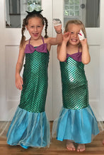 Load image into Gallery viewer, Children dressed in mermaid costumes with shark puppets