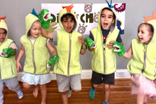 Load image into Gallery viewer, Dinosaur vest costume and dinosaur puppets worn by children