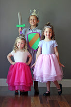 Load image into Gallery viewer, Kids in princess tutus and tiaras and a knight costume